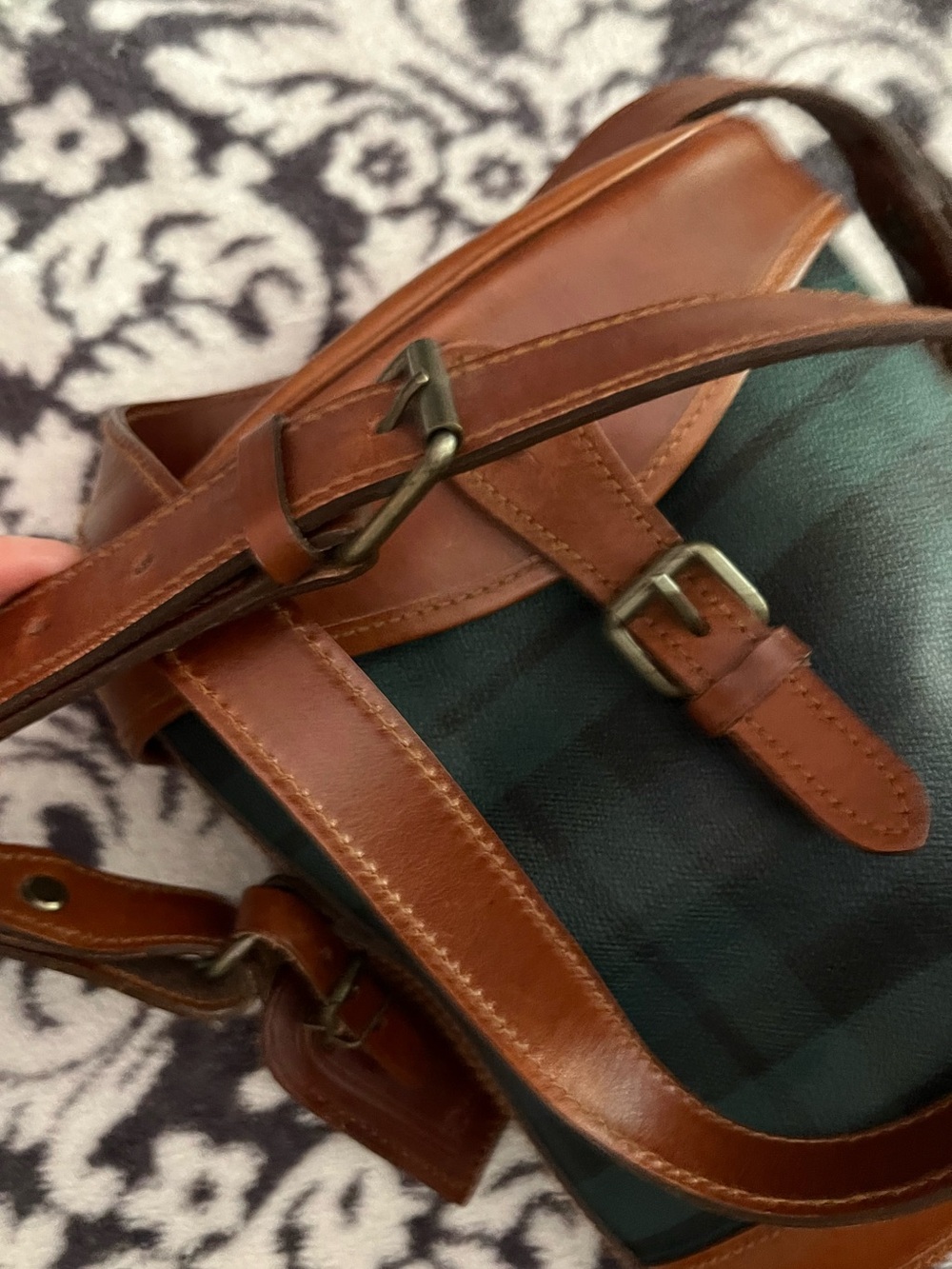 Ralph Lauren Vintage Black Watch Plaid  Leather Trim Shoulder/Crossbody Bag - Picture 4 of 14